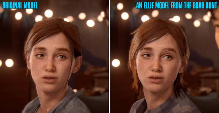 Comparativo de Ellie no jogo.