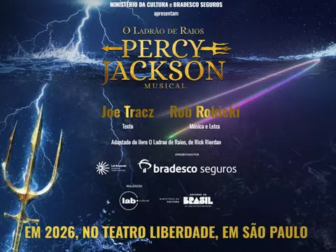 Arte de divulgação do musical de Percy Jackson que chega ao Brasil em 2026