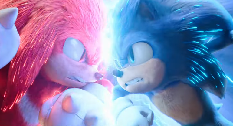 Sonic e Knuckles lutando.