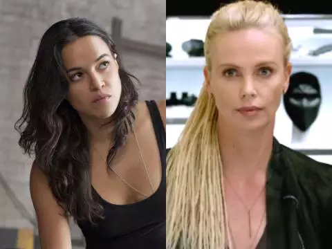 Montagem com Michelle Rodriguez e Charlize Theron em Velozes