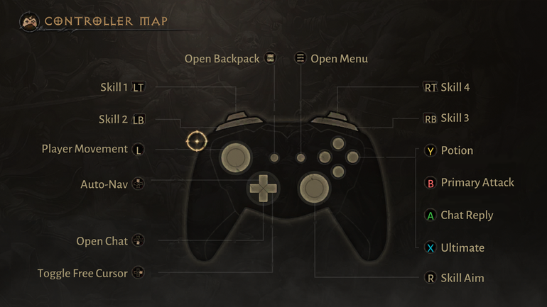 Controles de Diablo Immortal, comandos e botões referentes à utilização do joystick de Xbox em Diablo Immortal.